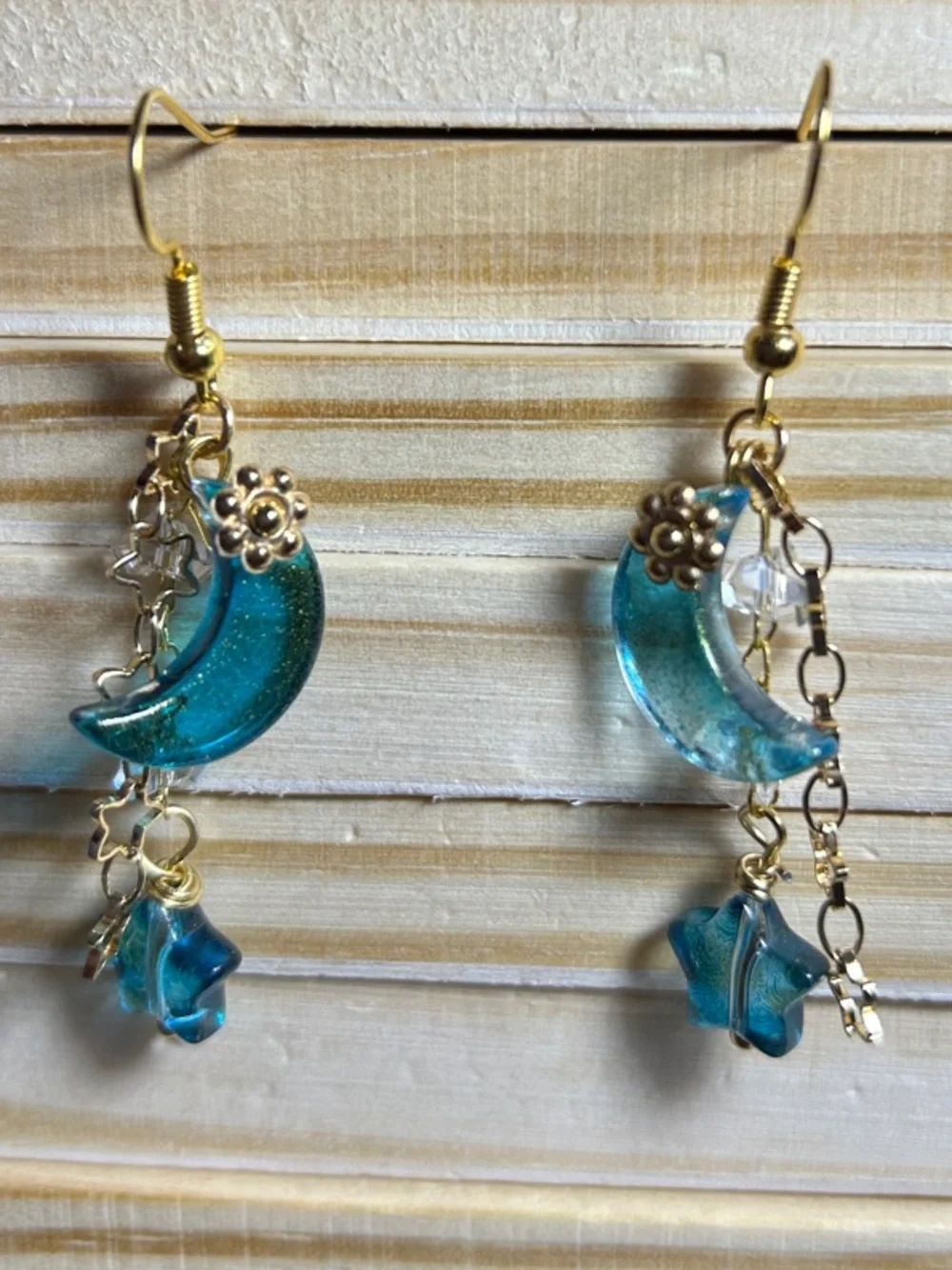 3/$25 Teal Moon & Star Drop Earrings